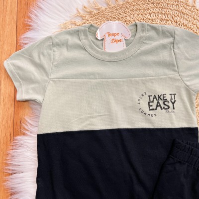 Conj. Camiseta Take It Easy e Bermuda - Verde e Preto